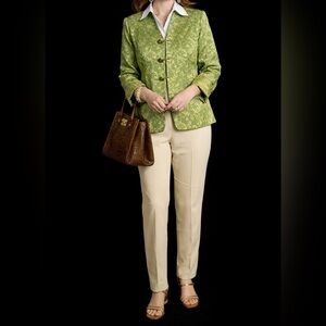 Vintage-Style Green & Gold Brocade Mandarin Jacket | Disney | Small | China